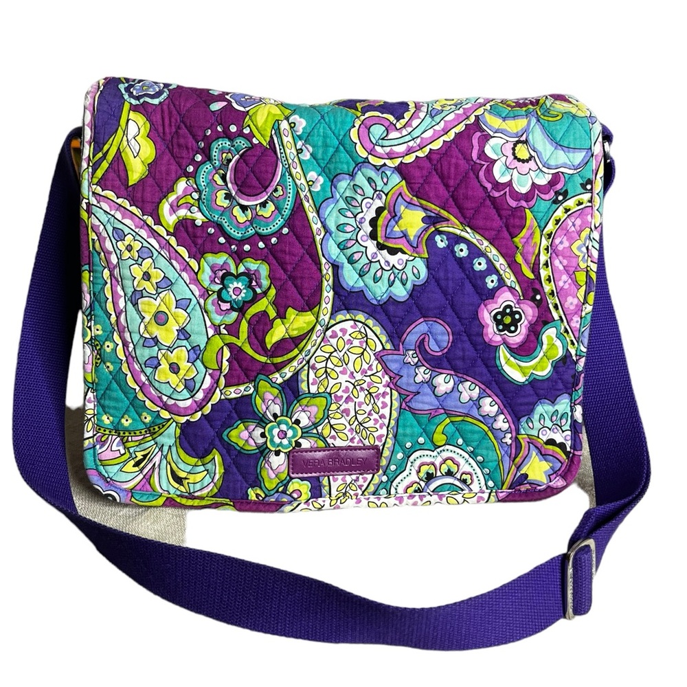 Vera Bradley Messenger Laptop Bag Floral Purple & Green Large